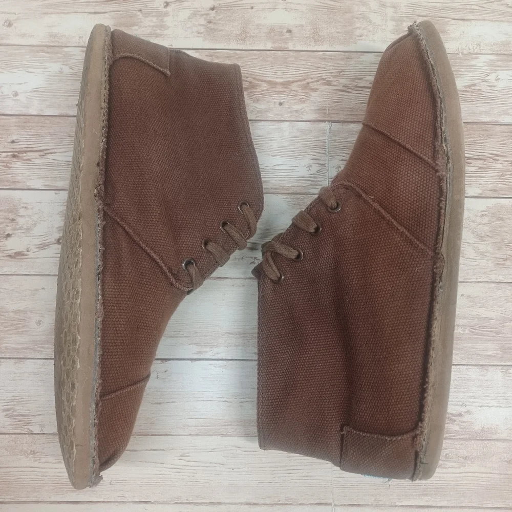 Toms Chukka Canvas Lace Up Ankle Boots High Top Brown Men's Size 10